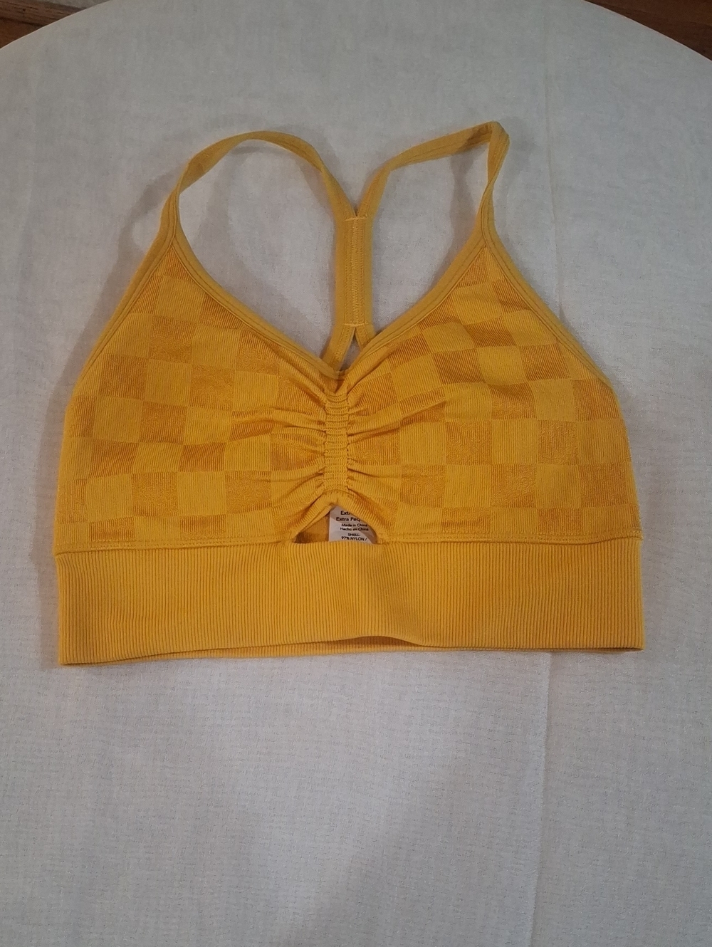 JoyLab Yellow Checker Ruched Racerback Sports Bra Size XS